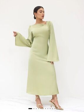 Cider Light Sage Midi Dress with Bell Sleeves